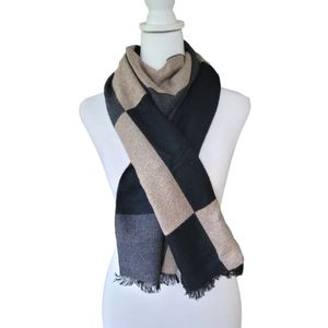 Steel & Jelly Color Block Preppy Scarf Black Cream & Gray with Fringe